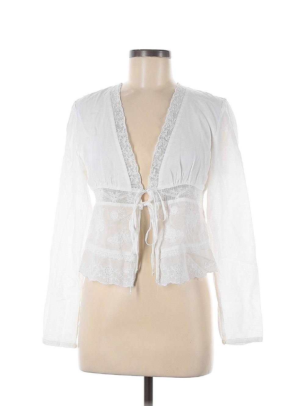 Zara Lacey Front Tie White Embroidered Floral Blouse